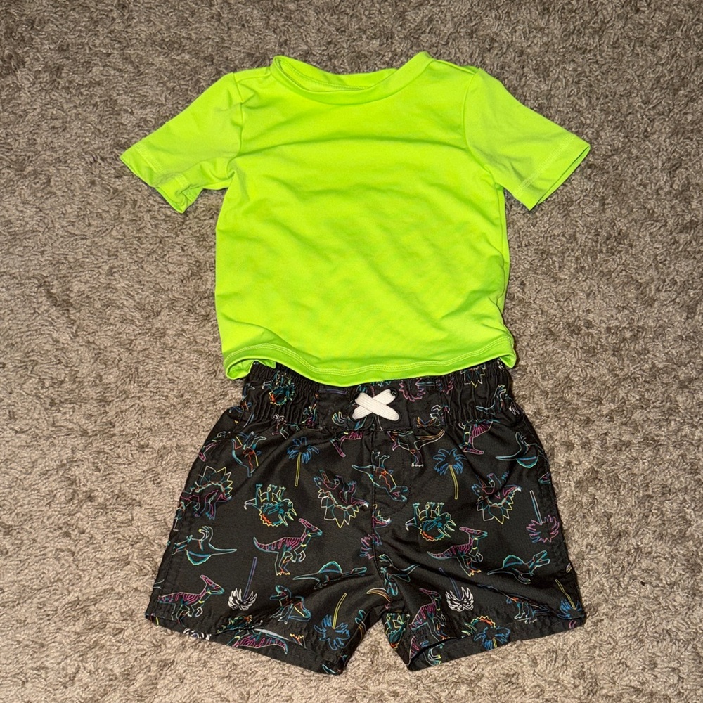 Cat & Jack Black Boys' Swim Trunks with Neon Dino Accents